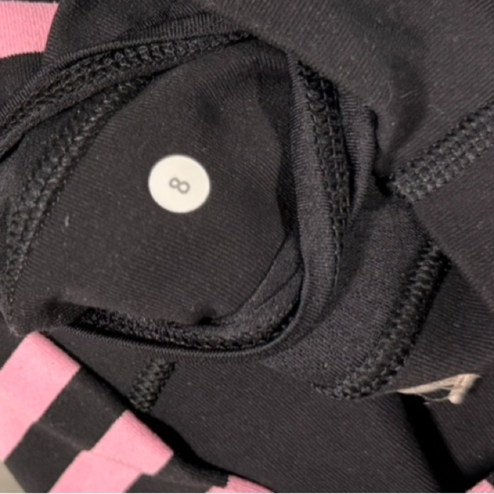 Lululemon Athletica Black Cropped Leggings with Pink Striped Waistband - Picture 4 of 4